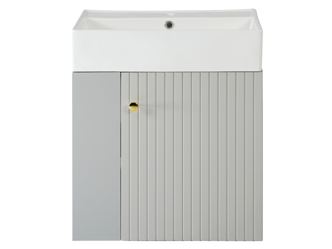Mueble de baño de pared Mobrio con lavabo cuadrado de 4 compartimentos, color gris (grifo no incluido)