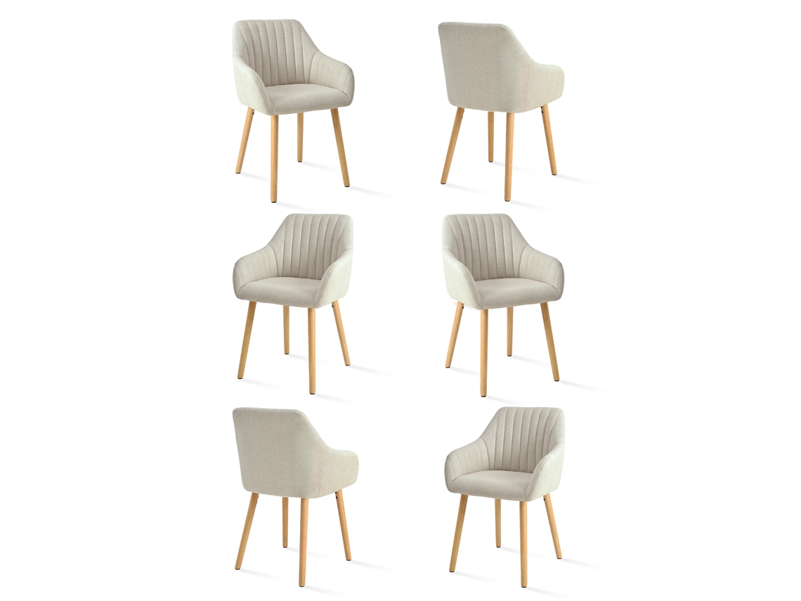 Sillas De Comedor Goeurvant 1381(pack De 6, Beige, Tela)