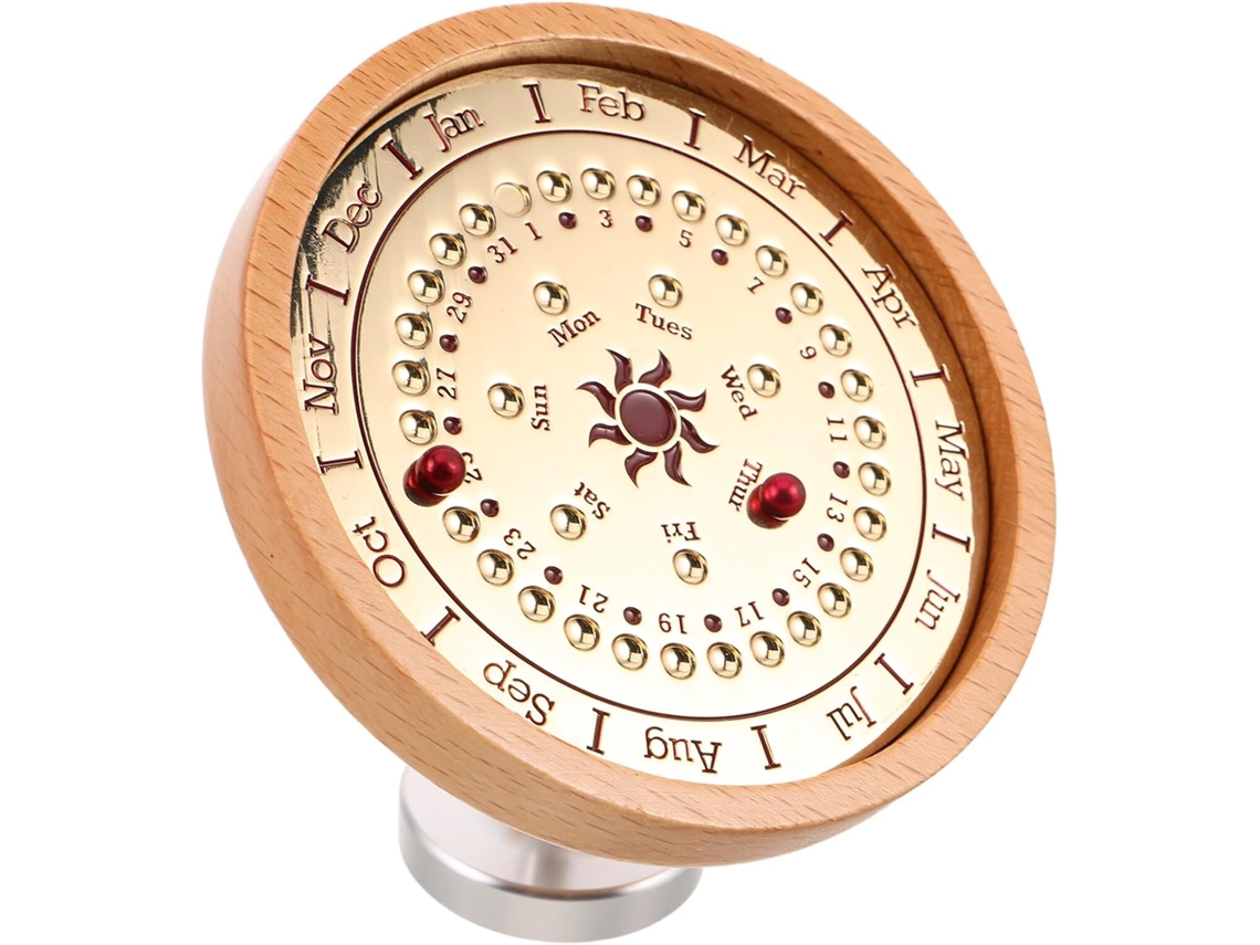 Calendario Perpetuo De Madera Roja Con Soporte Ajustable