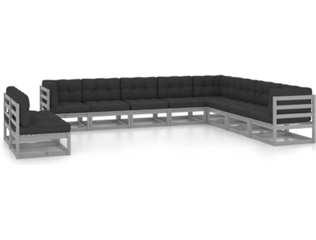 Conjunto 10 de muebles de jardín VIDAXL con cojines madera pino gris