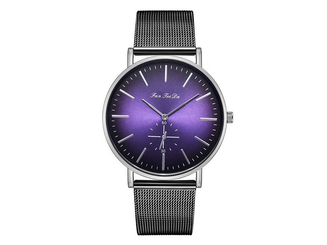 Reloj De Pulsera De Cuarzo Para Mujer, De Aleación, Con Esfera Redonda Grande Y Estilo Casual (negro, Plateado Y Morado).
