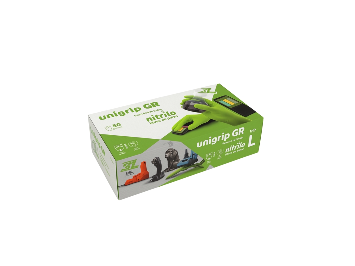 Guantes de nitrilo texturizados Unigrip, 50 unidades (talla L)