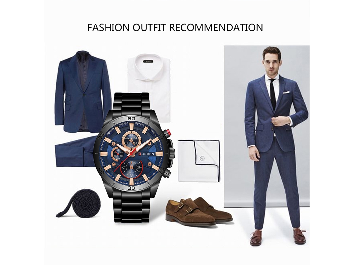Reloj Curren Para Hombre, Acero Inoxidable, Cuarzo, Luminoso, Resistente Al Agua, Para Negocios.
