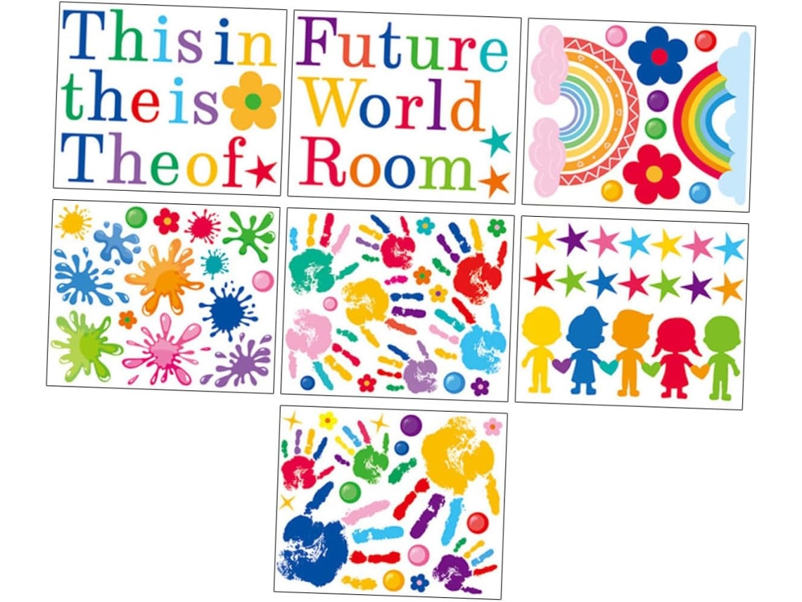 7 pegatinas de pared con dibujos animados, pegatinas decorativas para pintar, decoración inspiradora de Gokoco