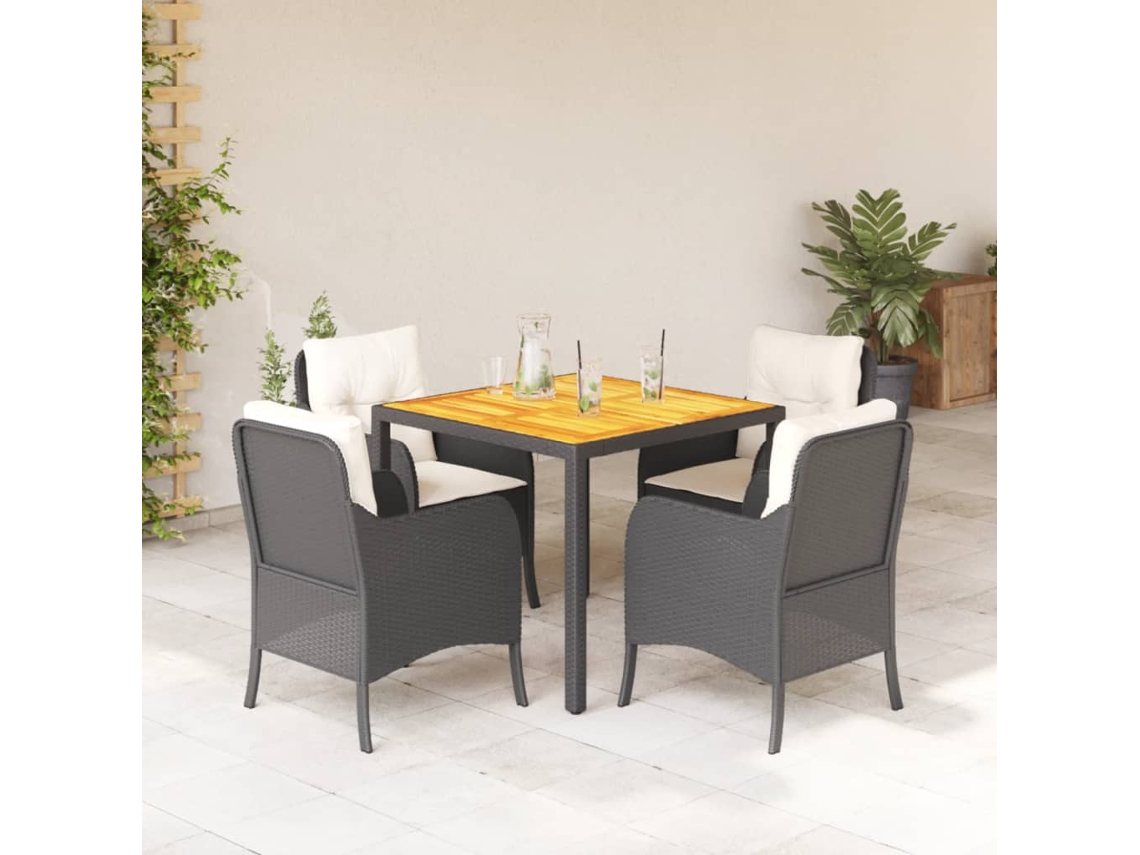Juego de comedor de jardín de 5 piezas con cojines, mimbre sintético negro, DKD Home Decor