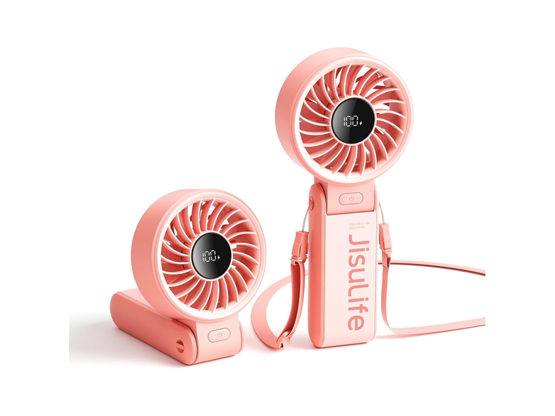 Ventilador De Mano/de Escritorio/de Cuello (rosa, 5000 Mah), Pantalla Led, Plegable A 150°, 5 Velocidades