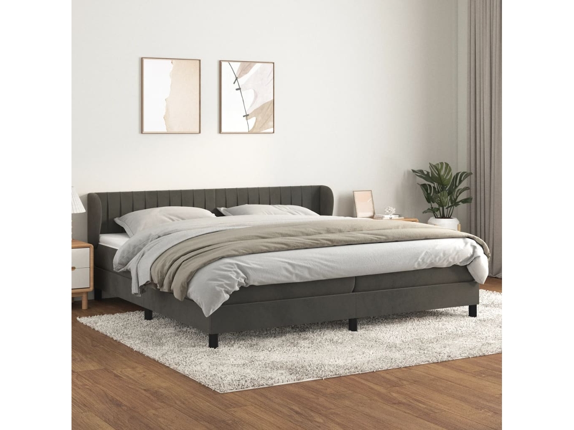 Cama Box Spring Con Colchón Terciopelo Gris Oscuro 200x200 Cm