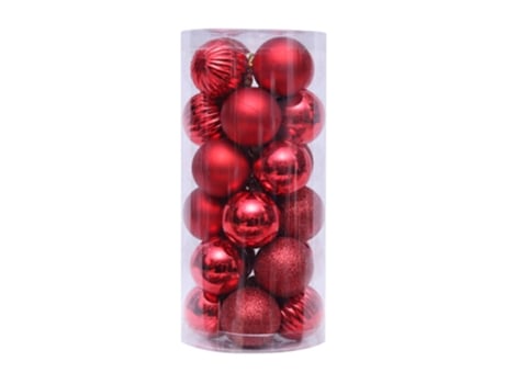 24 x 4 cm Adornos navideños Bolas de Navidad colgantes Kit de decoración para árboles de Navidad, rojo