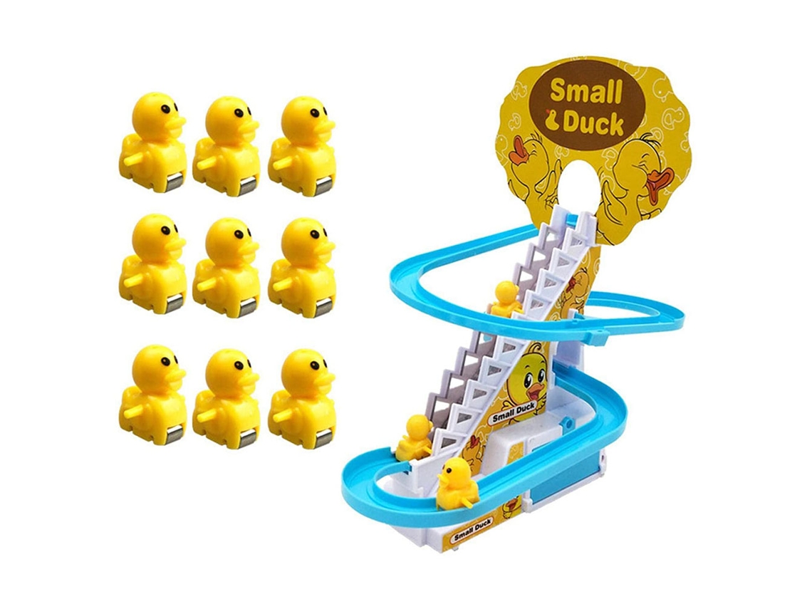 Patito Eléctrico De Juguete Que Sube Escaleras Con Rieles Y Música Para Niños.