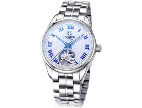 VEANXIN Reloj de pulsera automático para hombre Tourbillon esqueleto de acero inoxidable resistente al agua-plata blanca