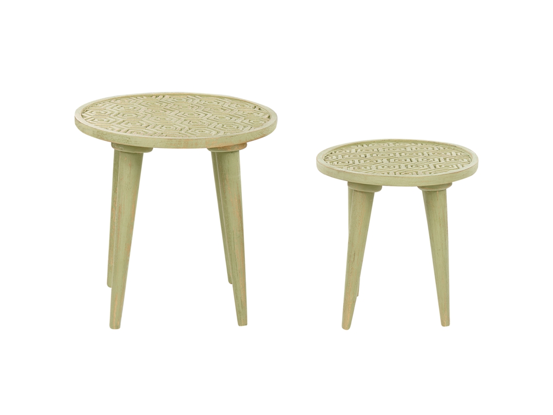 Juego de mesas auxiliares BELIANI Maharo de Madera de mango Verde 45x45x46