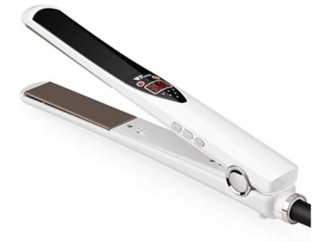 Plancha de pelo de iones negativos 2 en 1 Pantalla digital LED Calentamiento rápido Cable de alimentación giratorio 360 Bisbisous Blanco AUJEZON