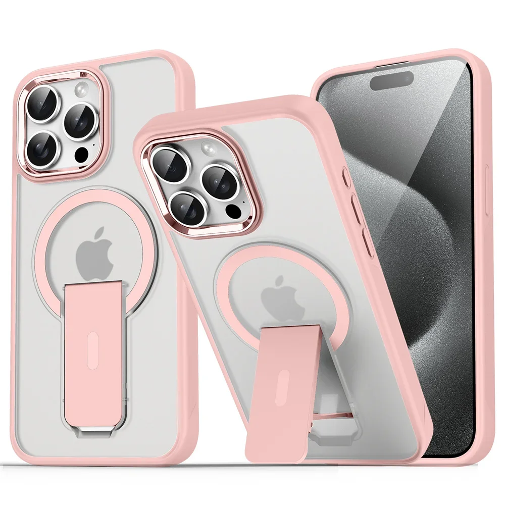 (iphone 11 Pro, Rosa) Funda Magnética Plegable Magsafe Para Iphone, Cubierta Trasera Semitransparente Mate.