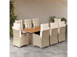 Juego de comedor de jardín de 9 piezas con cojines, mimbre sintético beige, DKD Home Decor