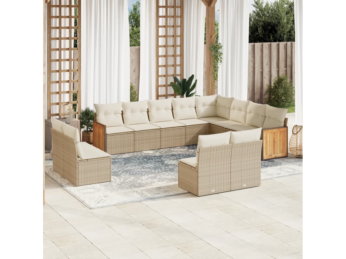 Conjunto de sofá de jardín de 12 piezas con cojines, mimbre sintético beige, Dkd Home Decor