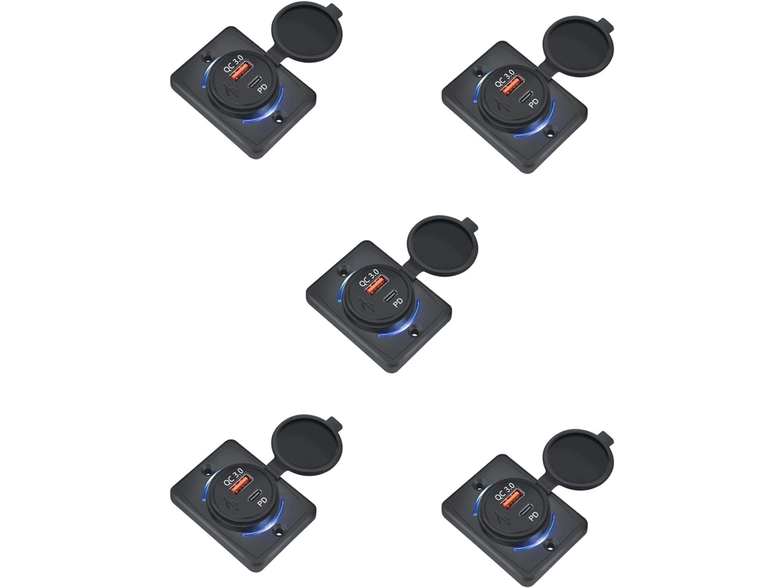 5 Cargadores De Coche De 18 W Con Enchufe Y Carga Usb Qc 3.0 Para Barcos, Embarcaciones, Autocaravanas Y Móviles.