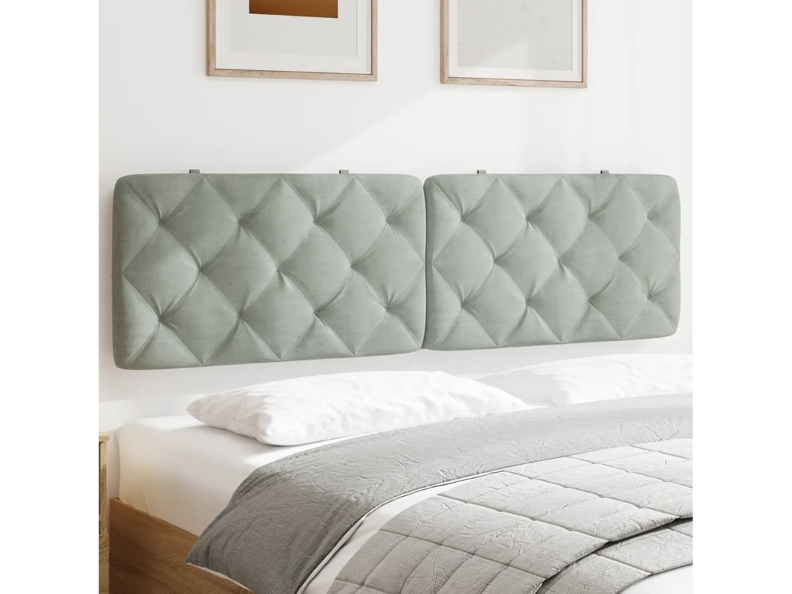 Cabecero De Cama Acolchado Terciopelo Gris Claro 180 Cm