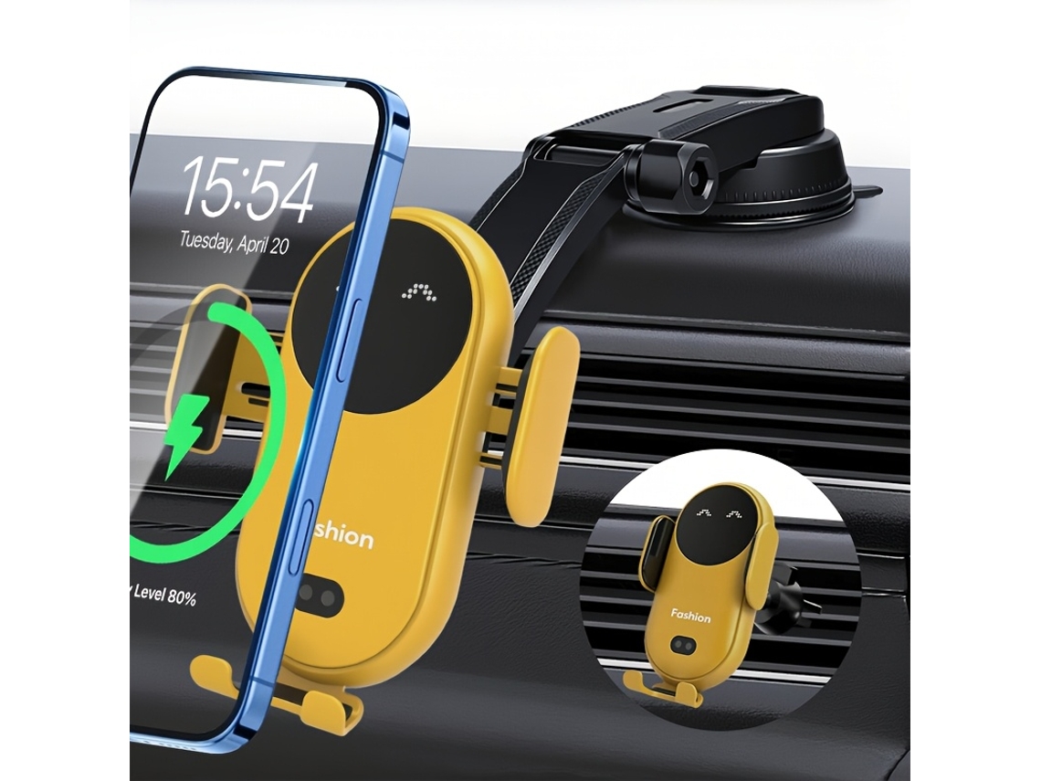 Cargador Inalámbrico Para Coche Con Ángulo Ajustable, Base Con Ventosa Y Clip Para La Rejilla De Ventilación, Compatible Con Iphone.