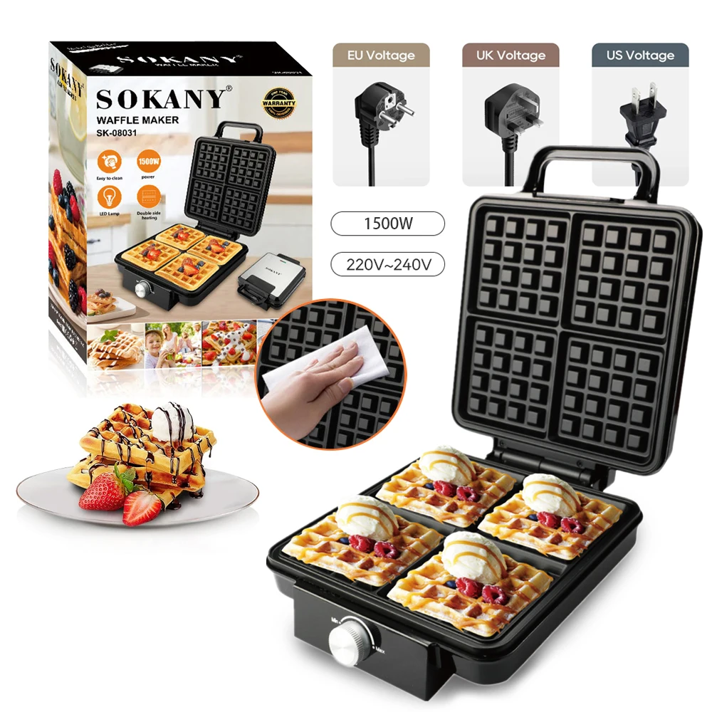 Gofrera Belga De Cuatro Piezas De 1500 W, Con Doble Calentamiento, Antiadherente, Para Huevos, Tortitas, Freidora Y Gofrera.