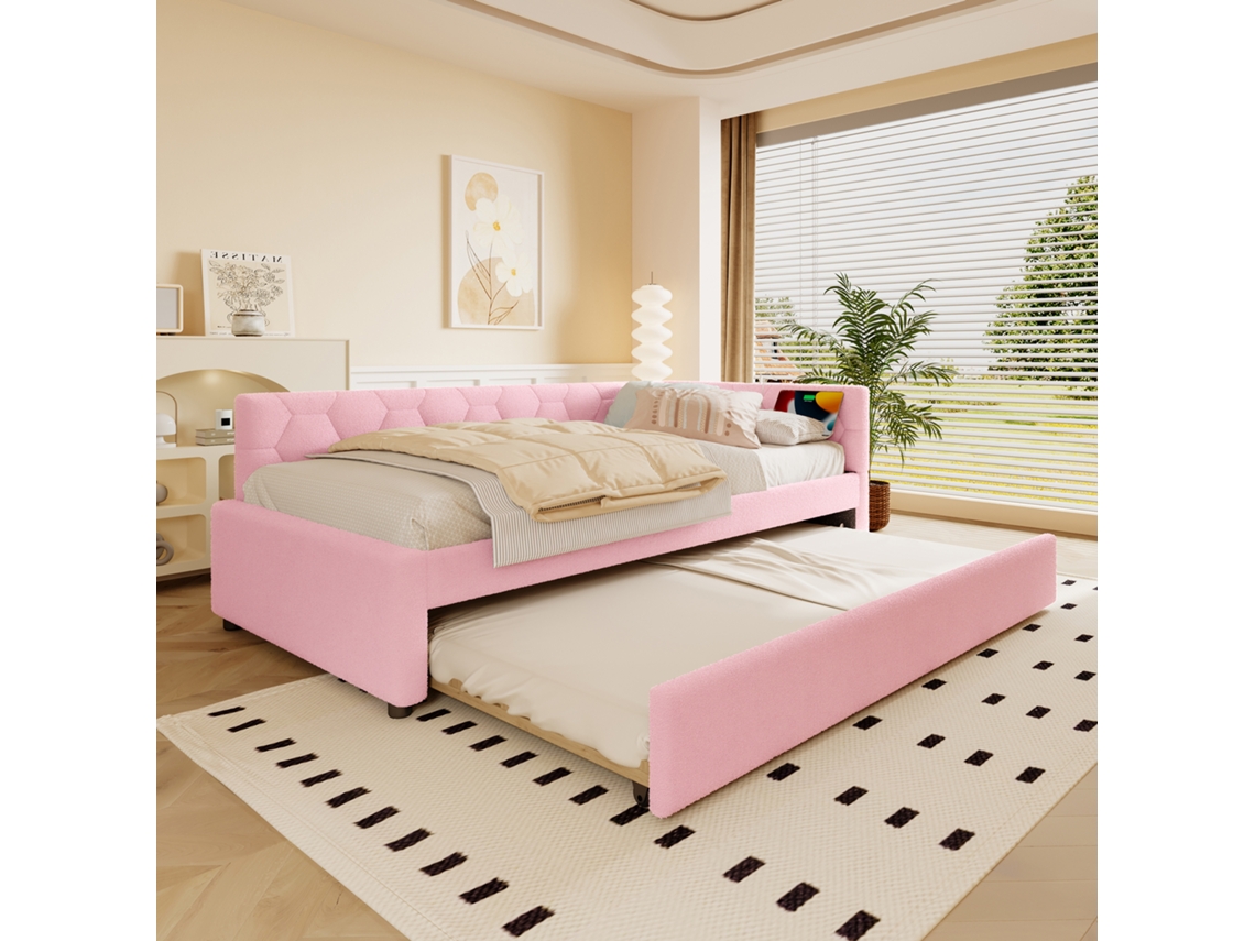 Sofá Cama, Sofá Cama De 90x200cm, Sofá Cama, Cama Con Somier, Con Cama Extraíble Multifuncional, Puerto Usb, Tipo C, Rosa