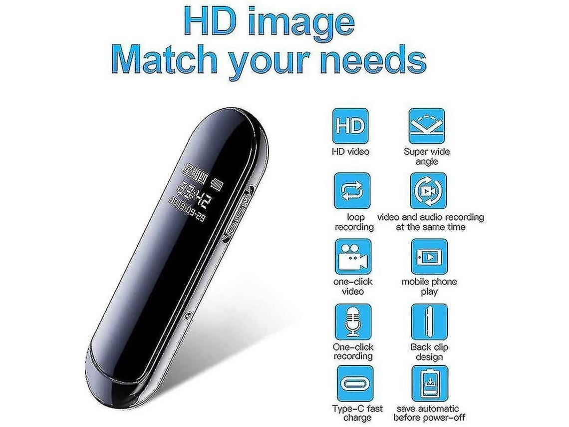Cámara oculta Full HD 1080p, cámara de vigilancia con grabación de video y audio, cámara de seguridad de 4 GB, color negro USHION