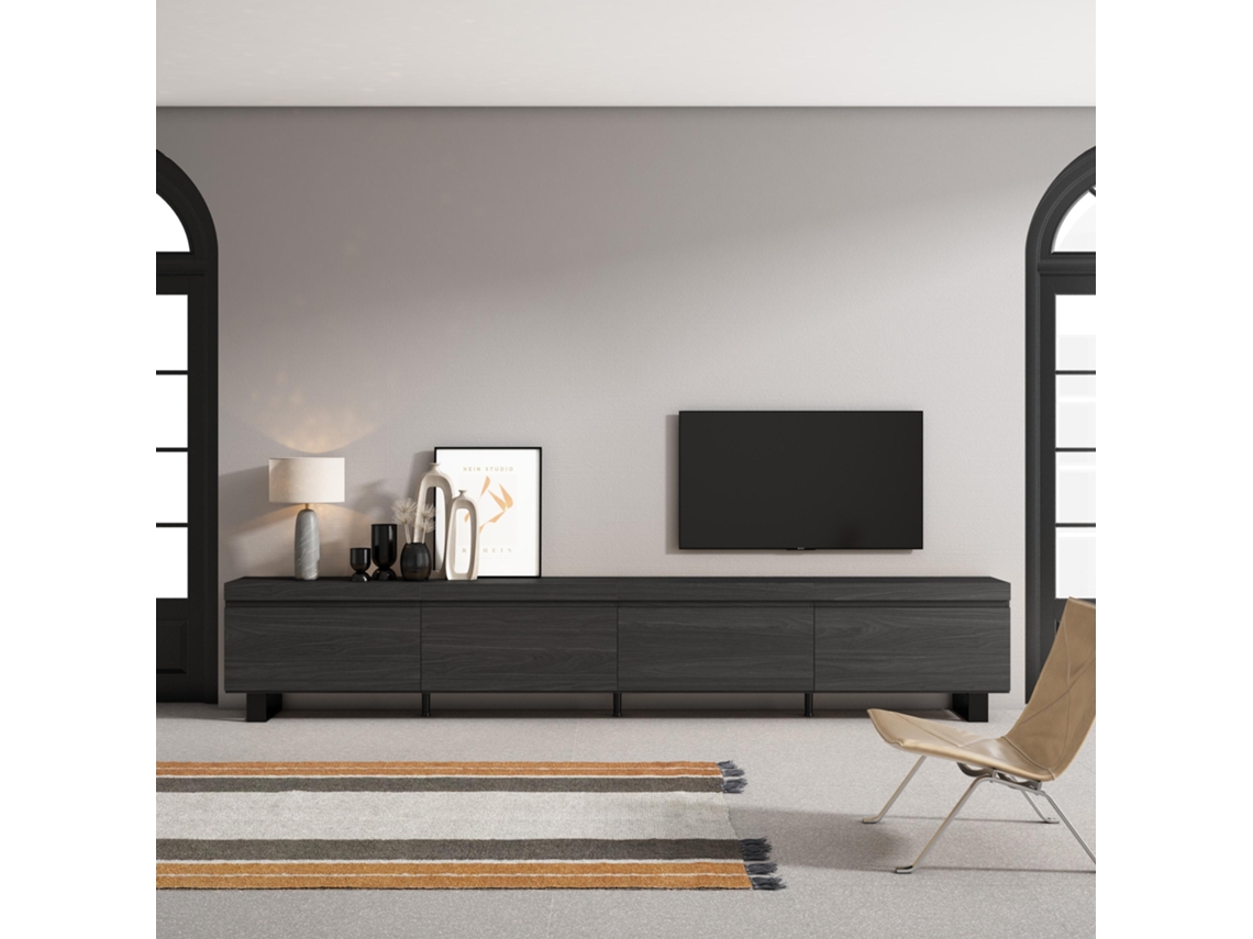 Mueble TV, Televisión, 320x57x35 cm, Para TV gran formato, Diseño industrial, Negro SKRAUT HOME