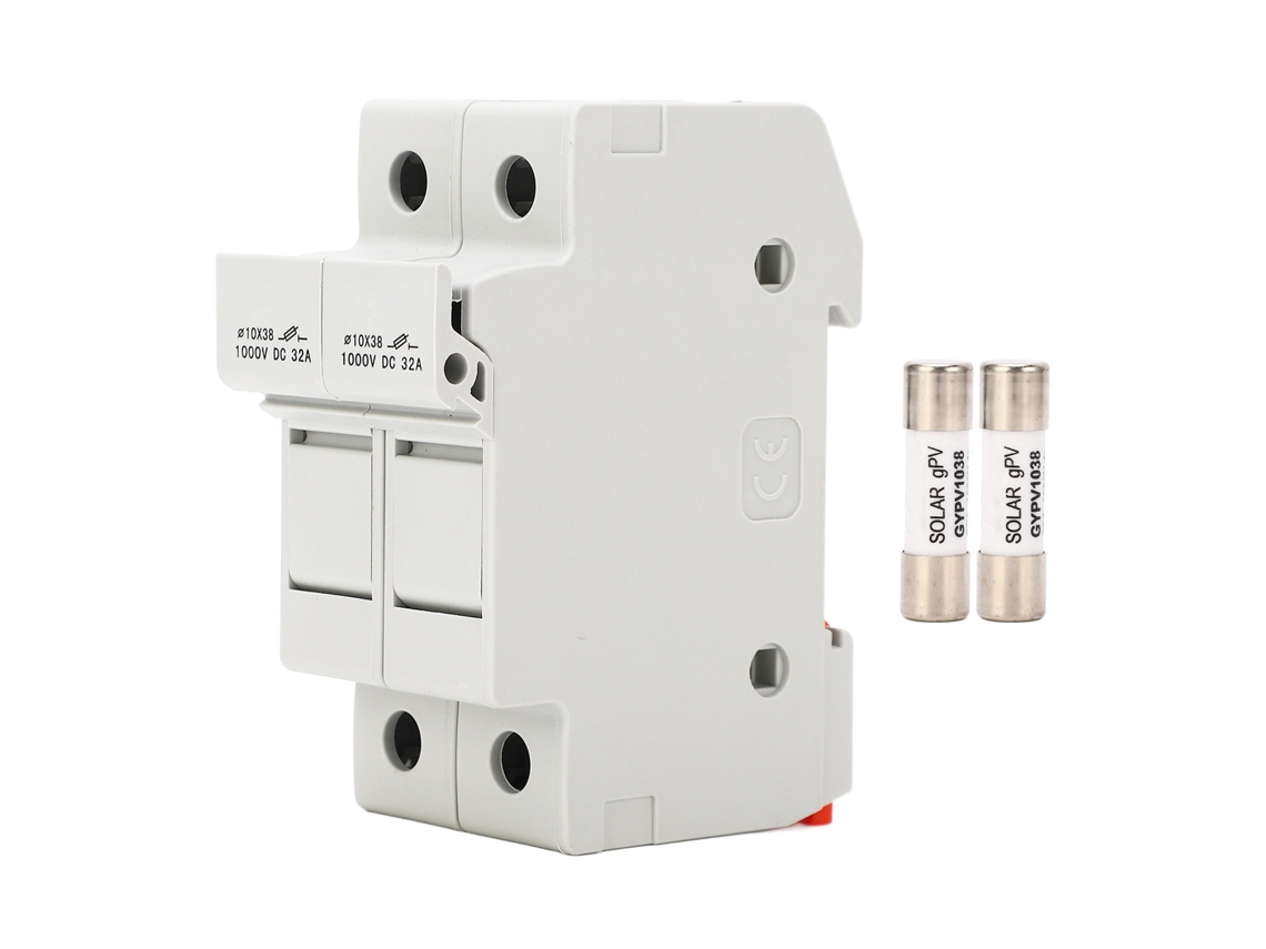 Portafusibles Dc 2p 32a 10x38 Para Sistemas Fotovoltaicos Con Fusibles De 30a 1000vdc, Montaje En Riel Din