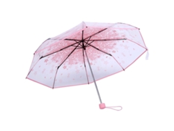 Paraguas Plegable Compacto Transparente Con Elegante Estampado De Flores De Cerezo Rosas.