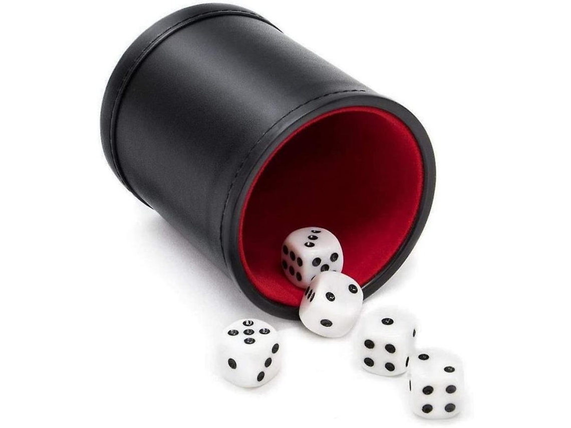 Juego De Cubiletes De Cuero Con Forro De Felpa Roja Silenciosa Kwt Con 5 Dados Punteados Para Juegos (negro)
