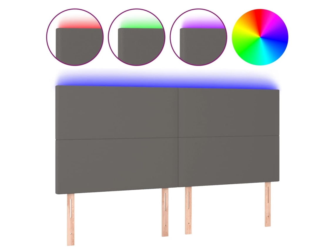 Maison Exclusive - Cabecero Con Luces Led Cuero Sintético Gris 160x5x118/128 Cm