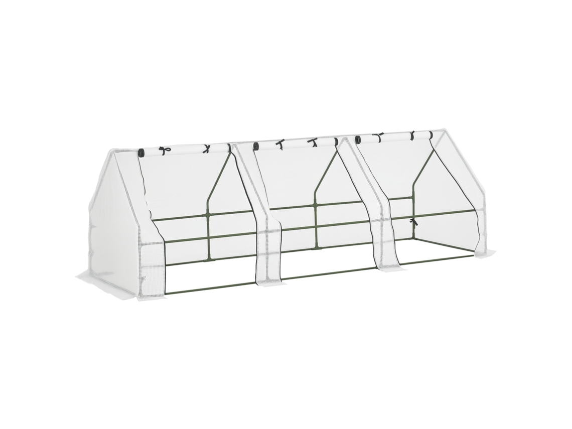 Caseta De Jardín/invernadero De 270x90x90 Cm Con 3 Ventanas, De Acero Pe140 Blanco.