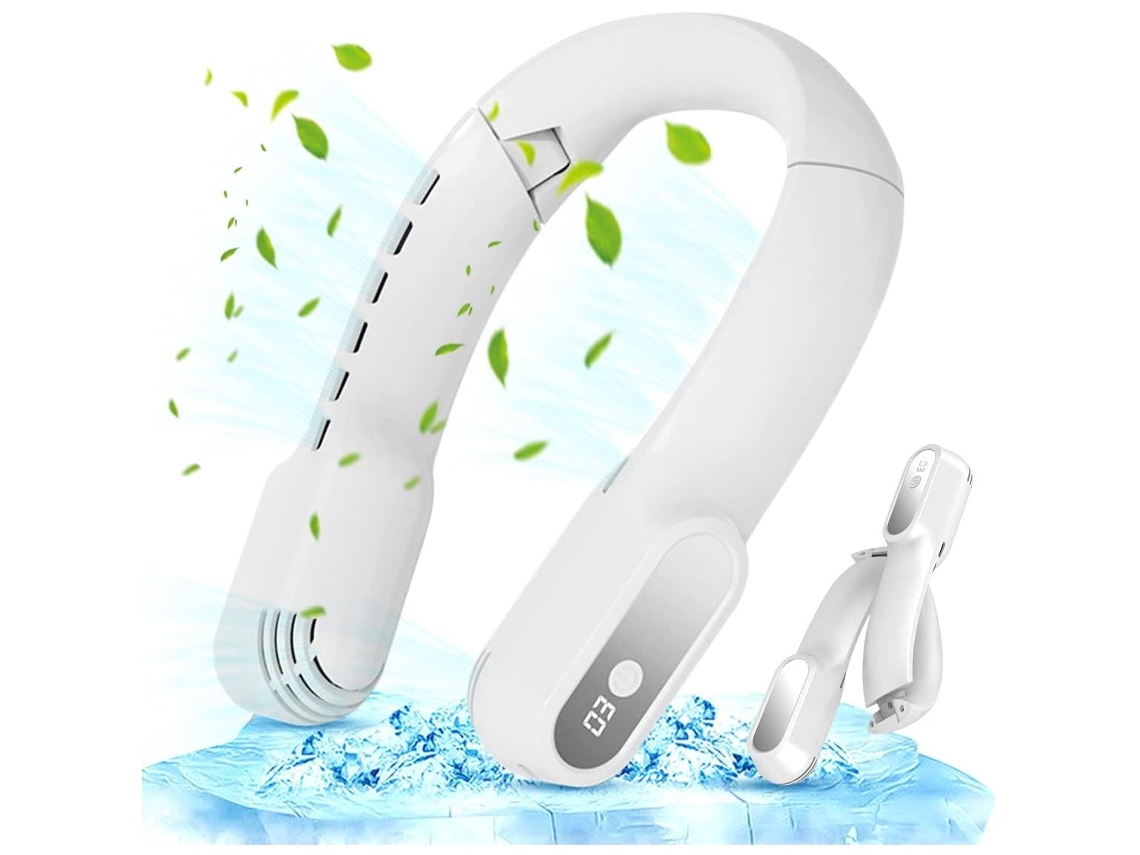 Ventilador De Cuello (blanco) - 4000 Mah - Recargable Por Usb, Velocidad Del Viento Ajustable En 3 Velocidades / Sin Aspas - Plegable