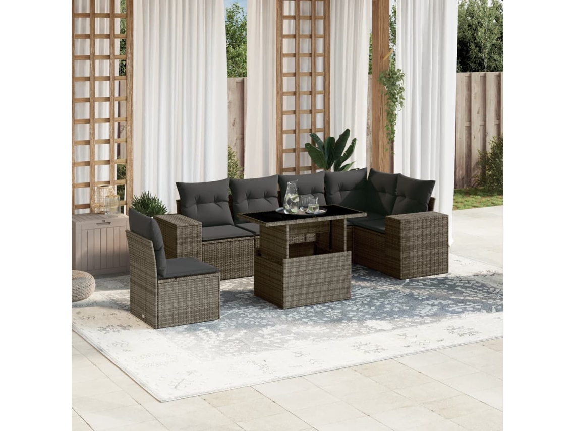 Conjunto de sofás de jardín de 7 piezas DKD Home Decor con cojines de mimbre gris