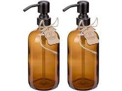 Dispensador De Jabón Líquido: Incluye 2 Botellas De Vidrio Marrón Y Cabezal De Bomba De Acero Inoxidable 304 Negro Mate. Para Uso Doméstico.