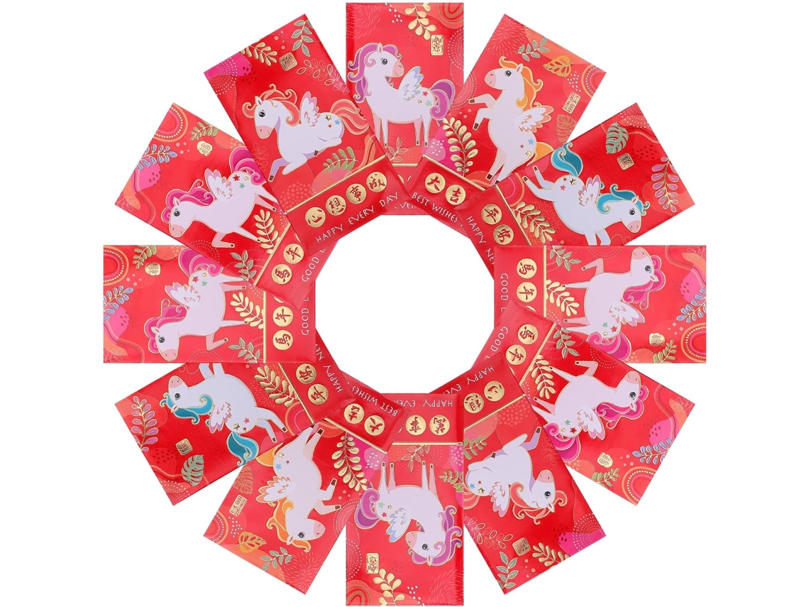 48 Sobres Rojos Para El Año Nuevo Chino, Diseño De Caballo, Papel Hongbao Para Regalos Y Fiestas