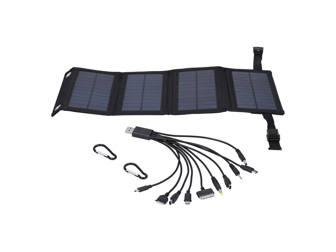 Panel solar portátil plegable Primerox de 10 W para transporte mediante USB, ideal para viajes y acampadas.
