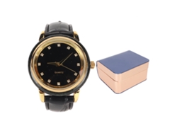 Reloj De Cuarzo Para Hombre Con Diamantes De Imitación Y Correa De Cuero Sintético Para Viajes De Negocios.