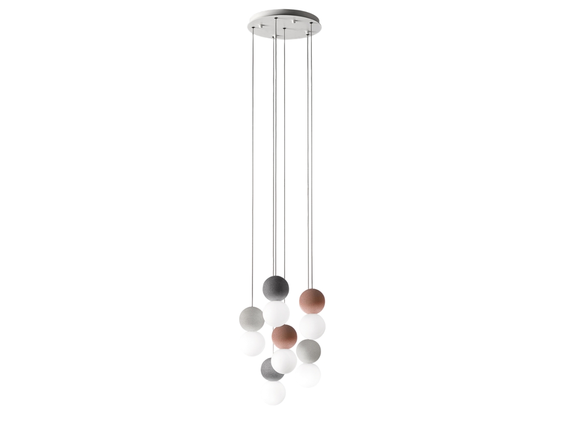 Lámpara colgante Sfera de 6 focos con esferas de hormigón y cristal opalino, 6 x G9, máx. 6 x 7 W, diseño moderno, IP20, bombillas excluidas, Gea Luce