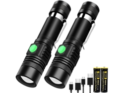 Linterna Led Recargable Usb, 2 Linternas Pequeñas 1200 Lúmenes, Ultra Brillante Impermeable Con 4 Modos De Zoom Para Camping Y Senderismo