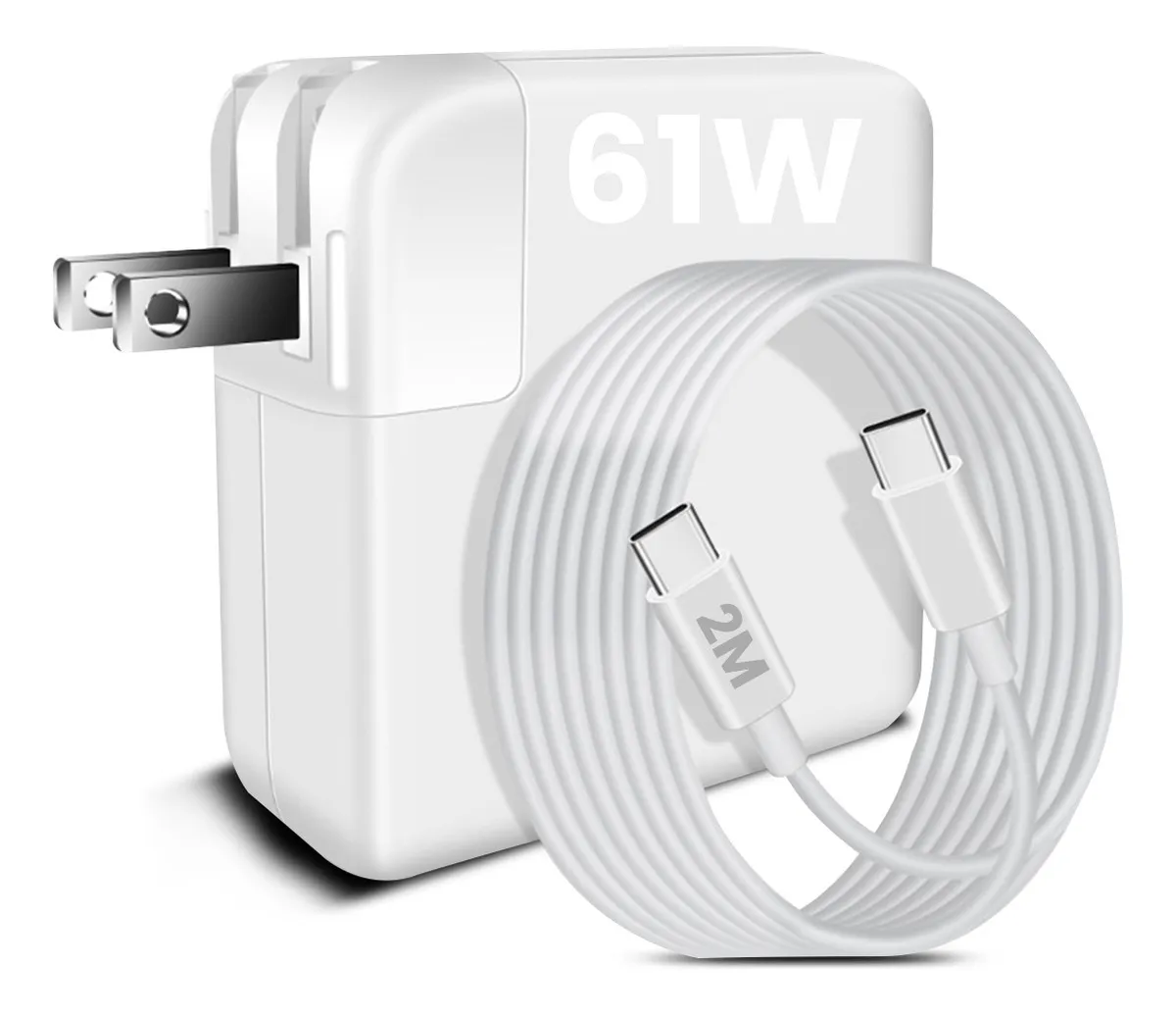 Cargador rápido USB C de 61 W para MacBook Air/Pro, 20,3 V, 3 A, con cable de 2 m, enchufe plegable, lowmoose