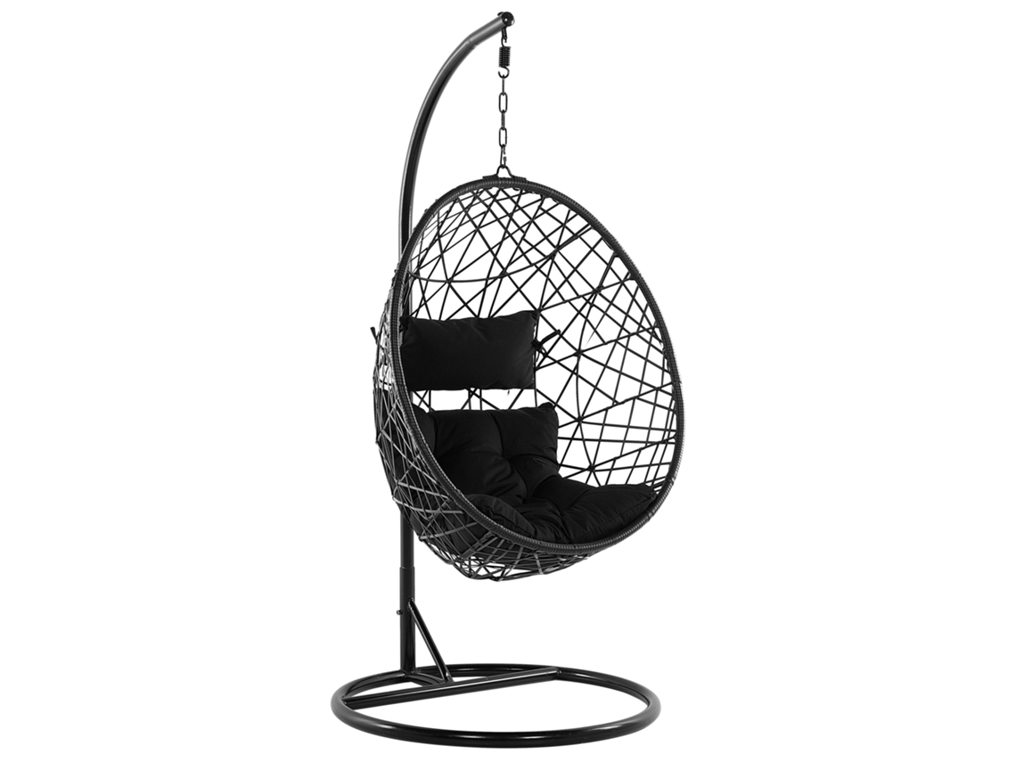 Silla colgante con soporte BELIANI Alatri de Ratán sintético Negro 96x96x200