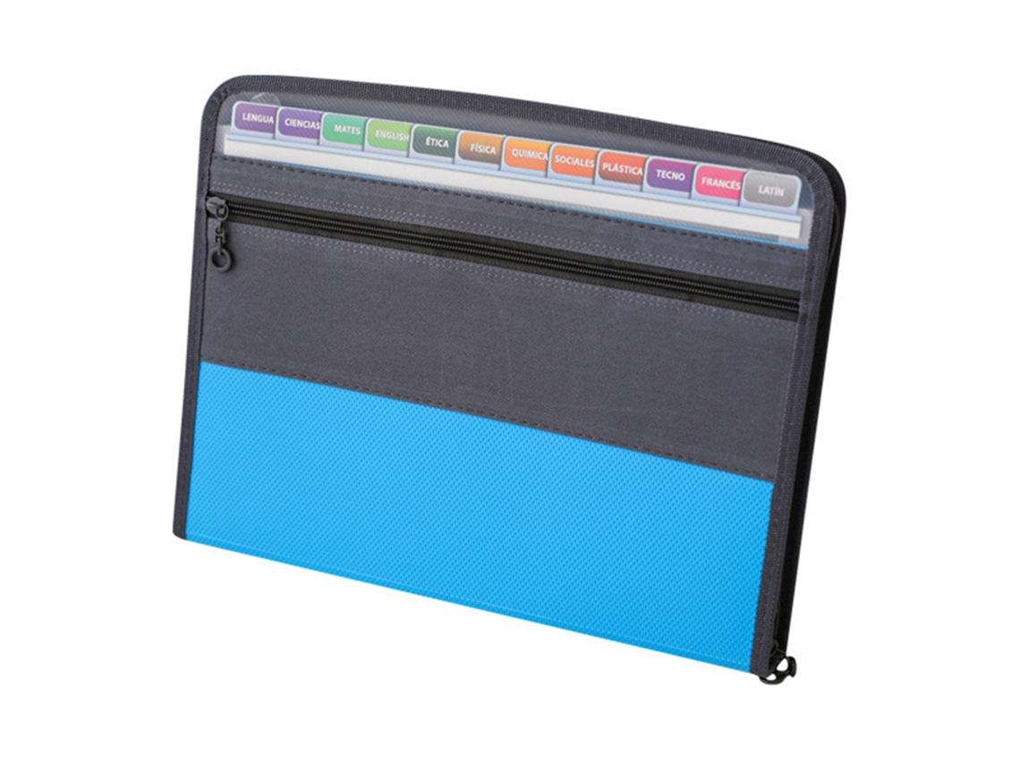 Carpeta Expansible Azul Con Doble Cremallera 13 Capas A4 Para Documentos Y Papeles