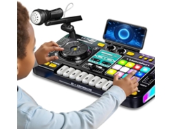 Mesa de DJ infantil con mezclador, juguete musical Bluetooth con micrófono, piano y mesa de DJ Eifson (negra)