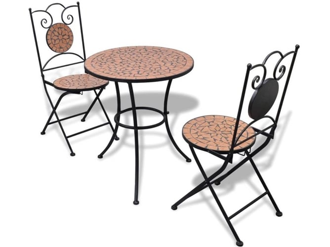 Conjunto 3 Muebles De Jardin VIDAXL Marrón Cerámica