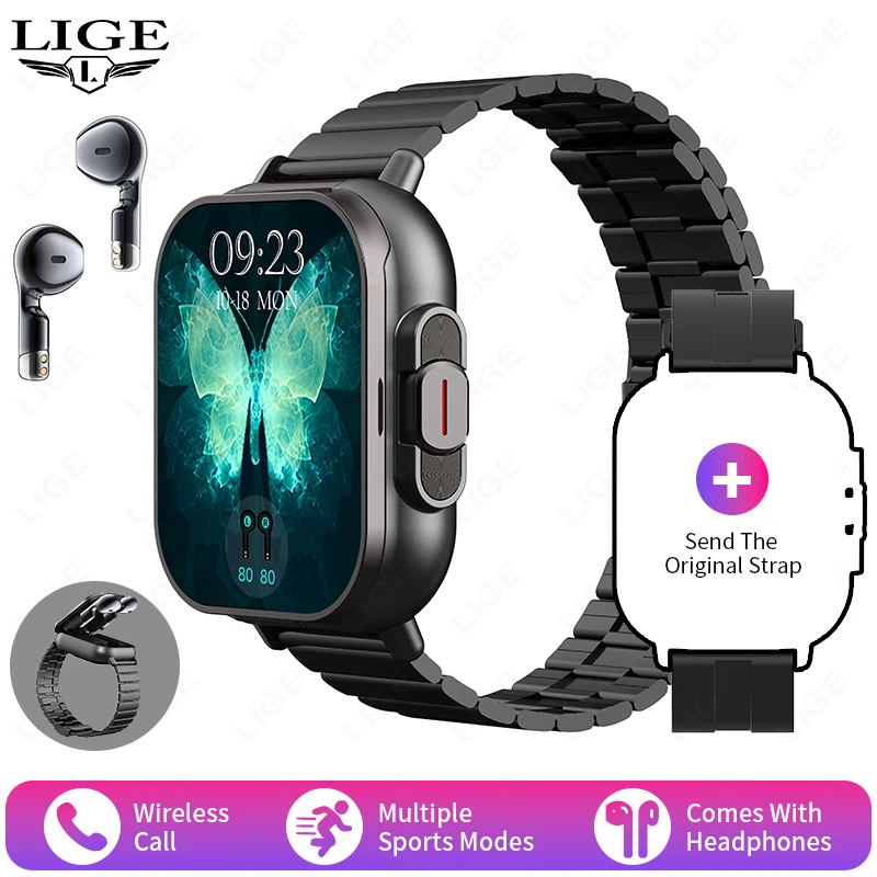Reloj Inteligente Nfc (negro, Correa De Acero), Tws, Llamadas Bluetooth, Monitorización De Frecuencia Cardíaca Y Presión Arterial.