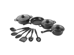 Juego de utensilios de cocina de 13 piezas, que incluye una sartén antiadherente negra, una cacerola y una sartén honda. Tienda de PAPRIKA