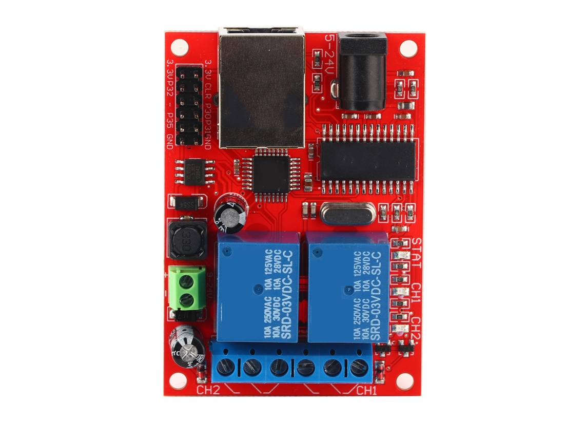 Módulo Controlador Con 2 Relés Lan Ethernet, Interruptor De Retardo, Dc5v-24v, Indicadores De Estado.