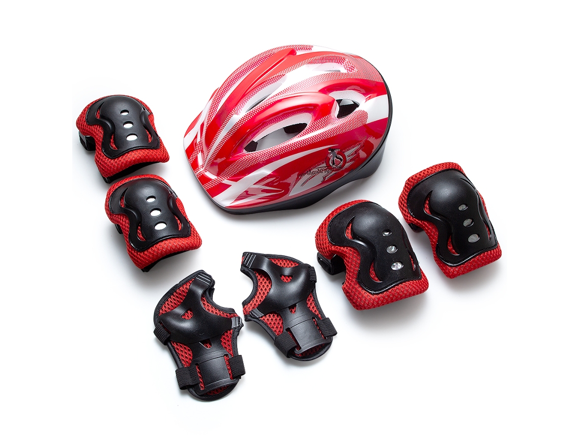 (rojo) Juego De 7 Piezas De Casco De Seguridad, Rodilleras Y Coderas Para Patinaje Sobre Ruedas Para Niños, Adecuado Para Andar En Patinete.