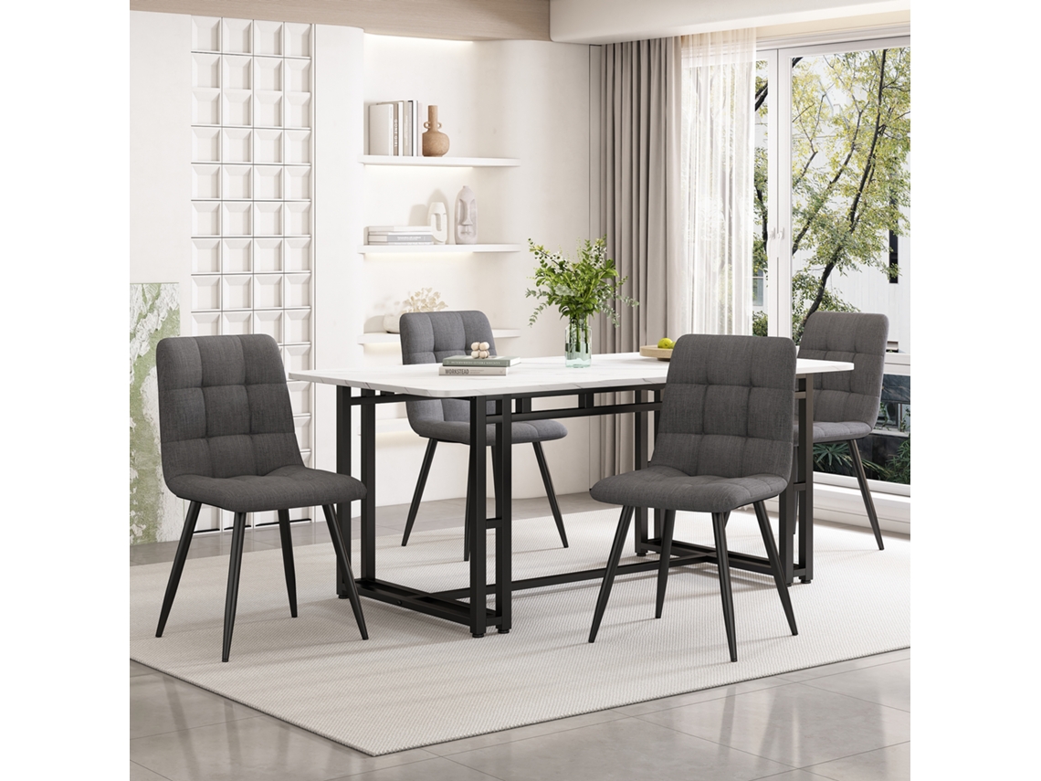 Mesa 140cm 4 Sillas Lino Gris Oscuro Negra
