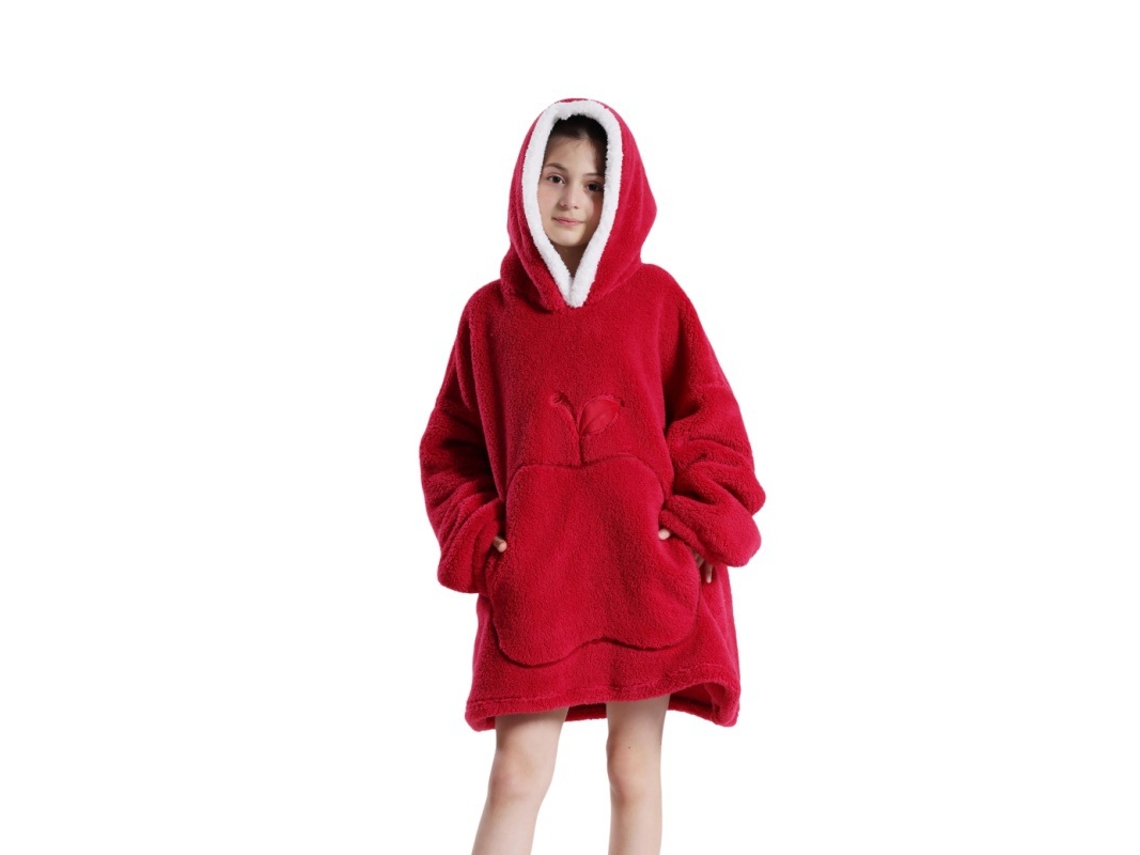 Manta Con Capucha, Sudadera Con Capucha De Felpa, Manta Para Usar, Bata De Baño Para Niños (roja) Cuich